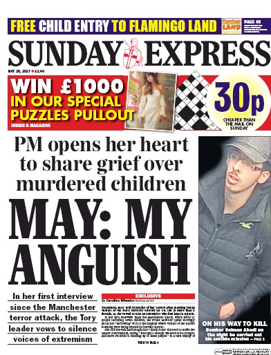 Daily Express Sunday Newspaper Front Page (UK) for 28 May 2017