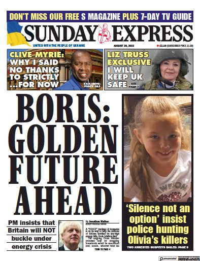 Daily Express Sunday Newspaper Front Page (UK) for 28 August 2022