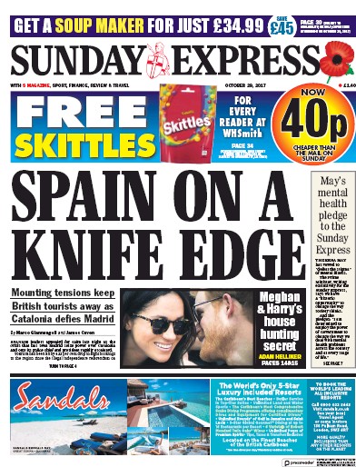 Daily Express Sunday Newspaper Front Page (UK) for 29 October 2017