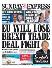 Daily Express Sunday (UK) Newspaper Front Page for 29 December 2019