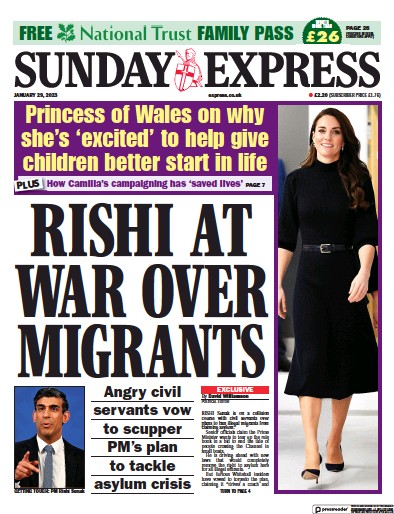 Daily Express Sunday Newspaper Front Page (UK) for 29 January 2023