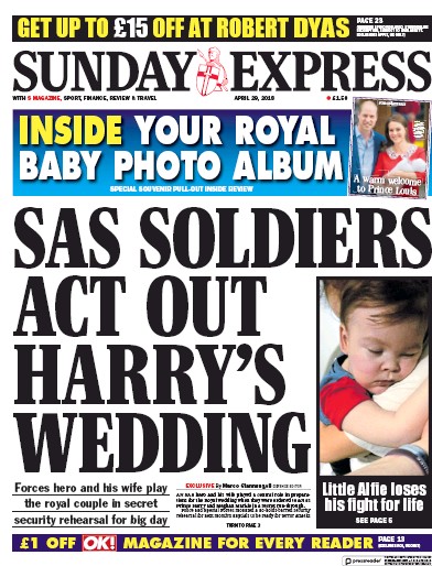 Daily Express Sunday Newspaper Front Page (UK) for 29 April 2018