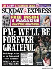 Daily Express Sunday (UK) Newspaper Front Page for 29 August 2021