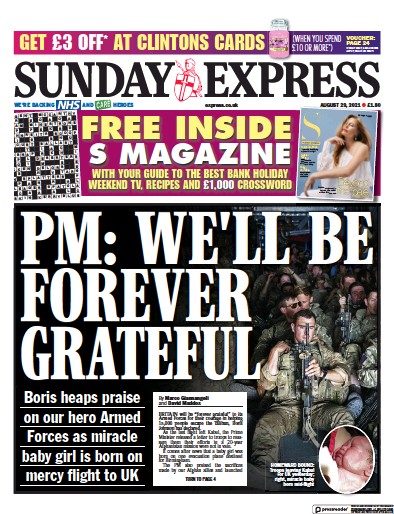 Daily Express Sunday Newspaper Front Page (UK) for 29 August 2021