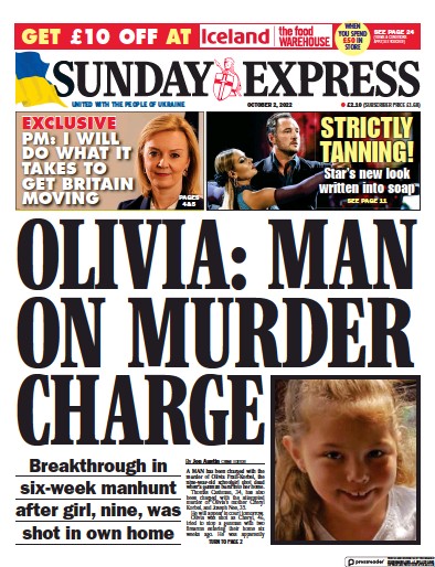 Daily Express Sunday Newspaper Front Page (UK) for 2 October 2022