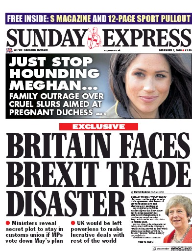 Daily Express Sunday Newspaper Front Page (UK) for 2 December 2018