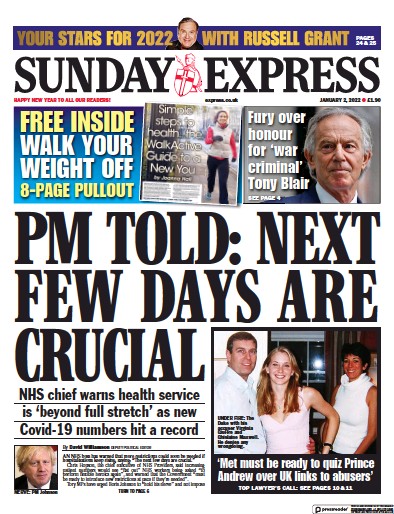 Daily Express Sunday Newspaper Front Page (UK) for 2 January 2022