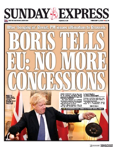 Daily Express Sunday Newspaper Front Page (UK) for 2 February 2020