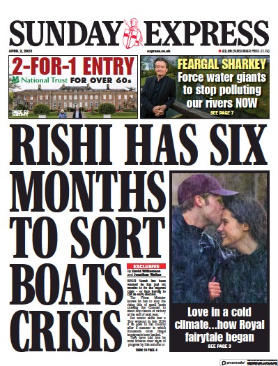 Daily Express Sunday Newspaper Front Page (UK) for 2 April 2023