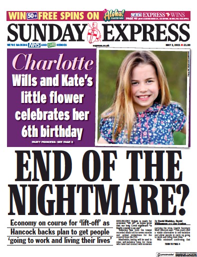 Daily Express Sunday Newspaper Front Page (UK) for 2 May 2021