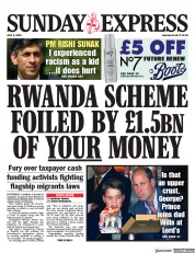 Daily Express Sunday front page for 2 July 2023