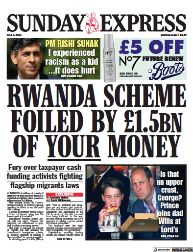Daily Express Sunday Newspaper Front Page (UK) for 2 July 2023