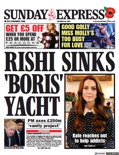 Daily Express Sunday Newspaper Front Page (UK) for 30 October 2022
