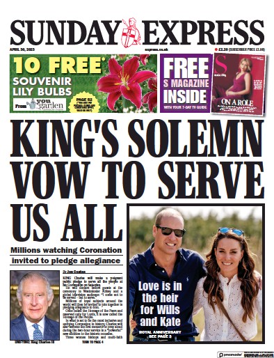 Daily Express Sunday Newspaper Front Page (UK) for 30 April 2023