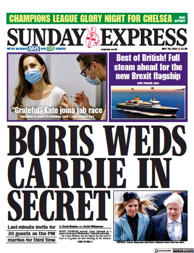 Daily Express Sunday Newspaper Front Page (UK) for 30 May 2021