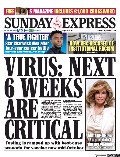 Daily Express Sunday Newspaper Front Page (UK) for 30 August 2020