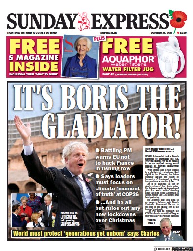 Daily Express Sunday Newspaper Front Page (UK) for 31 October 2021