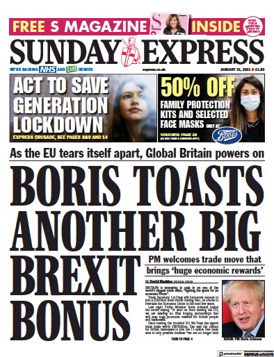 Daily Express Sunday Newspaper Front Page (UK) for 31 January 2021
