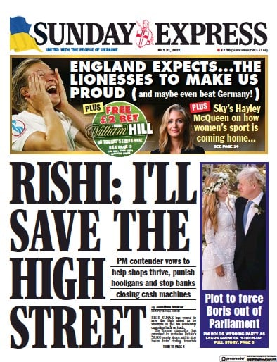 Daily Express Sunday Newspaper Front Page (UK) for 31 July 2022