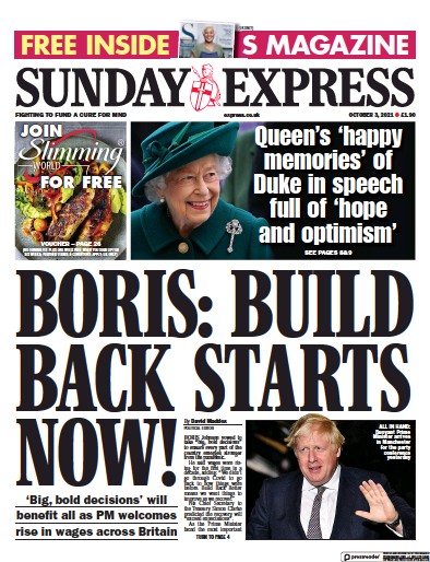Daily Express Sunday Newspaper Front Page (UK) for 3 October 2021