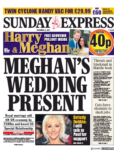 Daily Express Sunday Newspaper Front Page (UK) for 3 December 2017