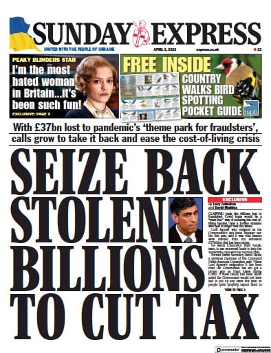 Daily Express Sunday Newspaper Front Page (UK) for 3 April 2022