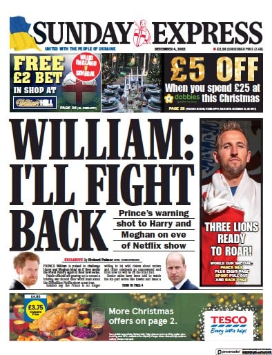 Daily Express Sunday Newspaper Front Page (UK) for 4 December 2022