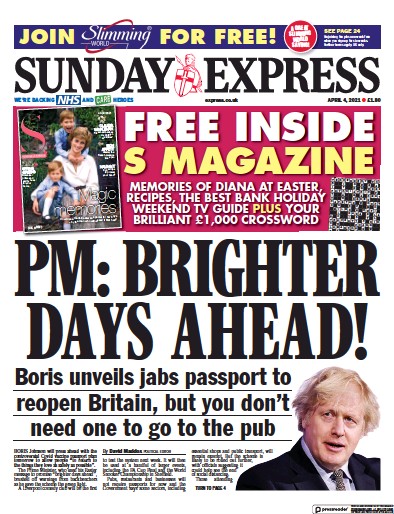 Daily Express Sunday Newspaper Front Page (UK) for 4 April 2021
