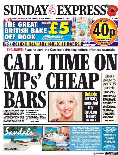 Daily Express Sunday Newspaper Front Page (UK) for 5 November 2017