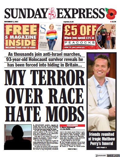 Daily Express Sunday Newspaper Front Page (UK) for 5 November 2023