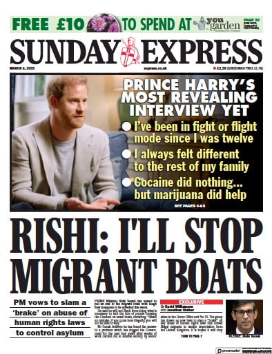 Daily Express Sunday Newspaper Front Page (UK) for 5 March 2023