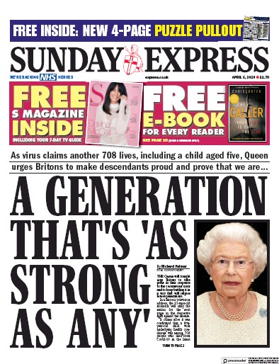 Daily Express Sunday Newspaper Front Page (UK) for 5 April 2020