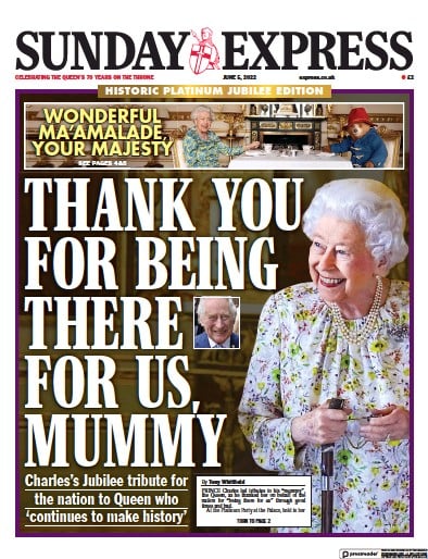 Daily Express Sunday Newspaper Front Page (UK) for 5 June 2022