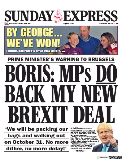 Daily Express Sunday Newspaper Front Page (UK) for 6 October 2019