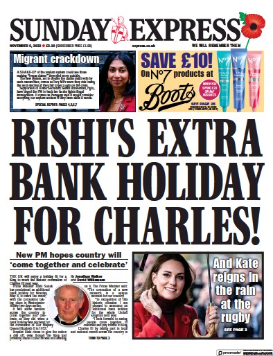 Daily Express Sunday Newspaper Front Page (UK) for 6 November 2022