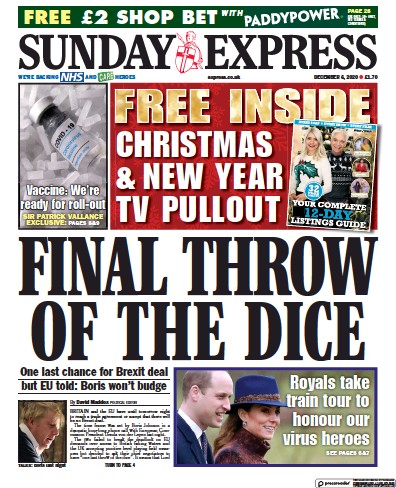 Daily Express Sunday Newspaper Front Page (UK) for 6 December 2020