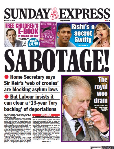Daily Express Sunday Newspaper Front Page (UK) for 6 August 2023