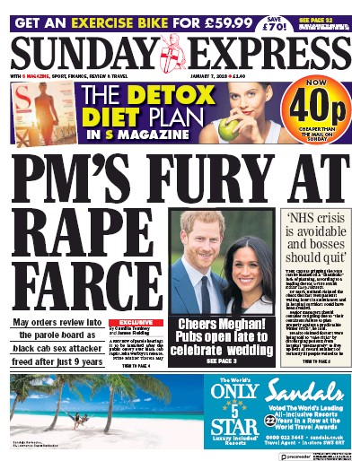 Daily Express Sunday Newspaper Front Page (UK) for 7 January 2018