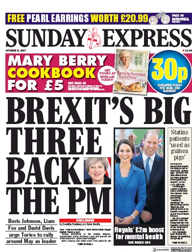 Daily Express Sunday Newspaper Front Page (UK) for 8 October 2017