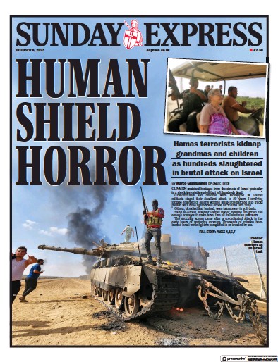 Daily Express Sunday Newspaper Front Page (UK) for 8 October 2023