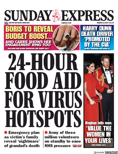Daily Express Sunday Newspaper Front Page (UK) for 8 March 2020