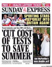Daily Express Sunday (UK) Newspaper Front Page for 8 August 2021