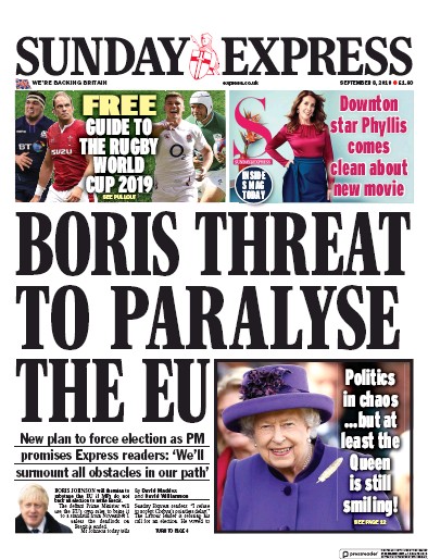 Daily Express Sunday Newspaper Front Page (UK) for 8 September 2019