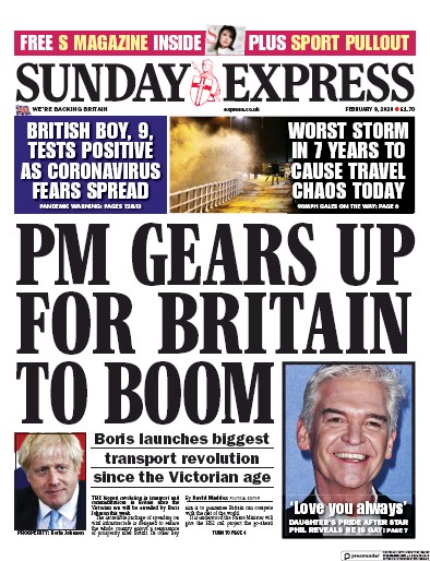 Daily Express Sunday Newspaper Front Page (UK) for 9 February 2020