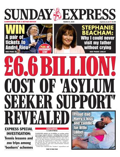 Daily Express Sunday Newspaper Front Page (UK) for 9 March 2025
