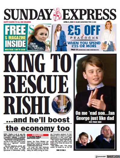 Daily Express Sunday Newspaper Front Page (UK) for 9 April 2023
