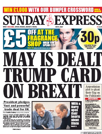 Daily Express Sunday Newspaper Front Page (UK) for 9 July 2017