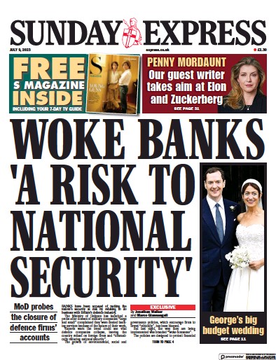 Daily Express Sunday Newspaper Front Page (UK) for 9 July 2023