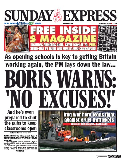 Daily Express Sunday Newspaper Front Page (UK) for 9 August 2020