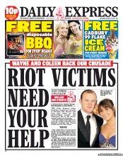Daily Express Sunday (UK) Newspaper Front Page for 13 August 2011